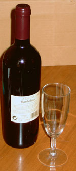 wine bottle 75 cl and glass 15 cl